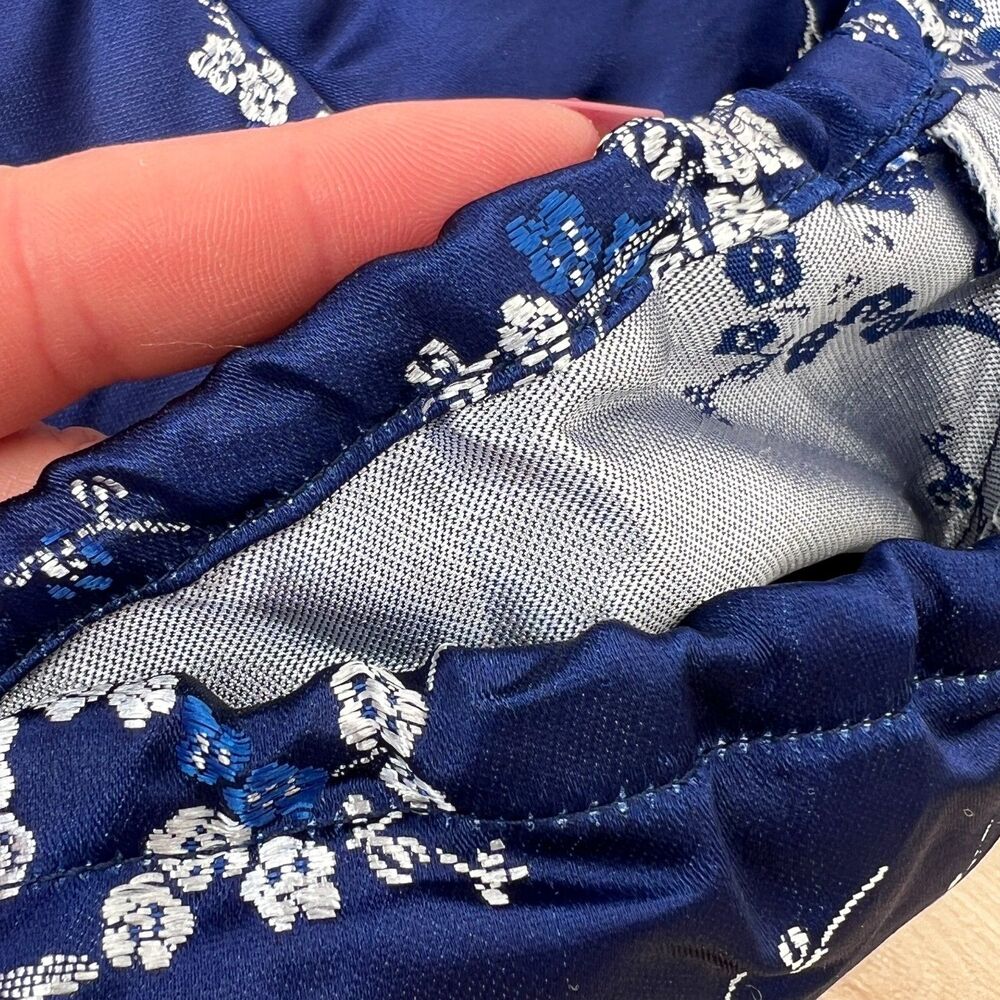 Vintage Chinese Blue Plum Blossom Satin Jacquard Cropped Pajama Pants 34" Waist - Picture 2 of 16